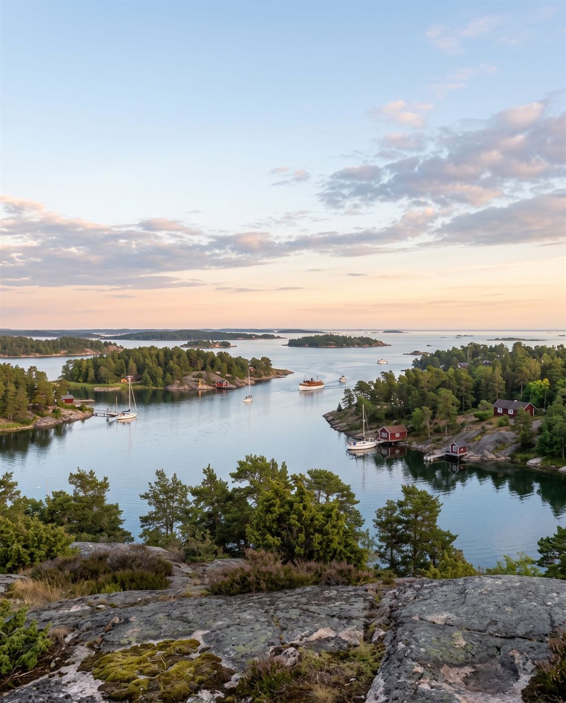 Skärgård i kvällsljus